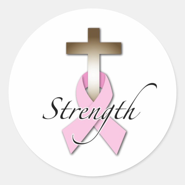 Pegatina Redonda fortaleza de la conciencia sobre el cáncer de mama (Anverso)
