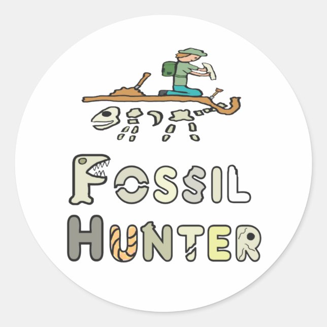 Pegatina Redonda Fossil Hunter (Anverso)