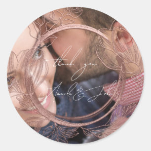 Pegatina Redonda Foto Agradecimiento Nombre Magnolia Floral Boda Ro