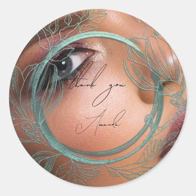 Pegatina Redonda Foto Agradecimiento Nombre Magnolia Floral Marco V (Anverso)