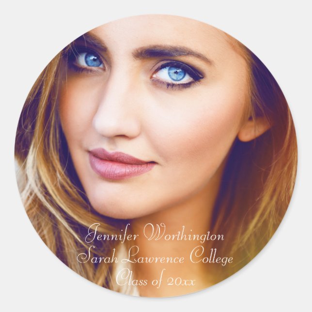 Pegatina Redonda Foto "Clase de" nombre escuela de moda graduación (Anverso)