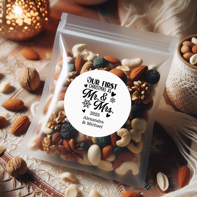 Pegatina Redonda Foto Copos de nieve Navidad Sr y Sra  (Subido por el creador)