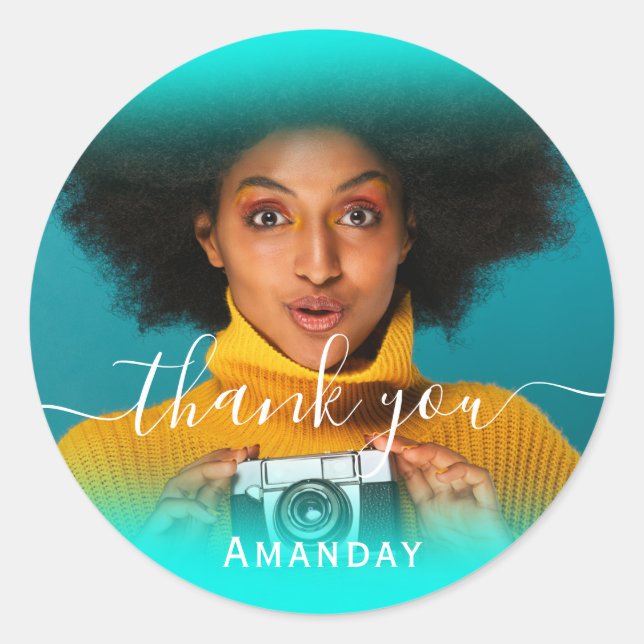 Pegatina Redonda Foto de agradecimiento  Foto Nupcial Dulces16 Grad (Anverso)