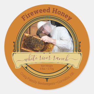 Pegatina Redonda Foto de apicultora Amber Large Honey Pegatinas