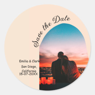 Pegatina Redonda foto de archivo naranja boho guardar fecha QR mode