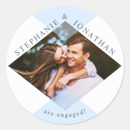 Pegatina Redonda Foto de Boda moderno geométrica en pasto azul y bl