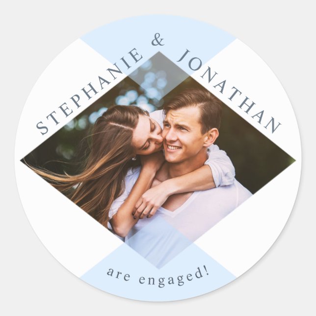 Pegatina Redonda Foto de Boda moderno geométrica en pasto azul y bl (Anverso)