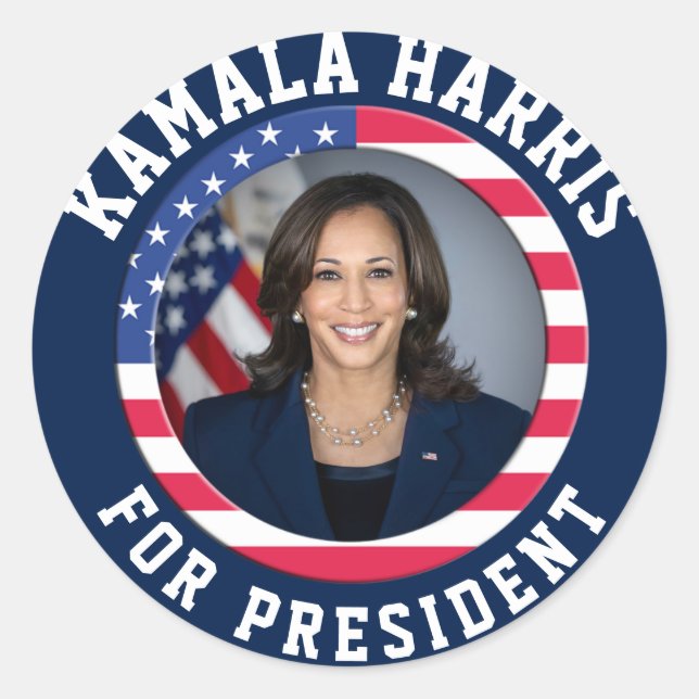 Pegatina Redonda Foto de campaña de Kamala Harris (Anverso)