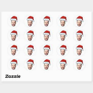 Pegatina Redonda Foto de Cara Personalizada Santa Claus Sombrero Na