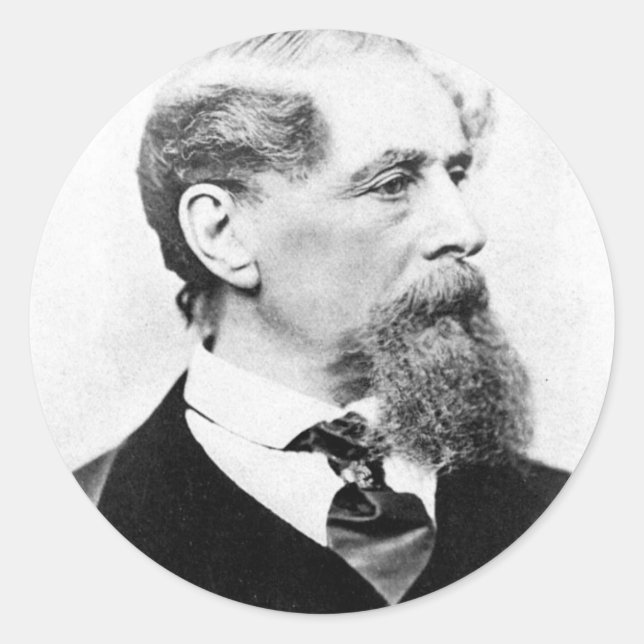 Pegatina Redonda Foto de Charles Dickens (Anverso)