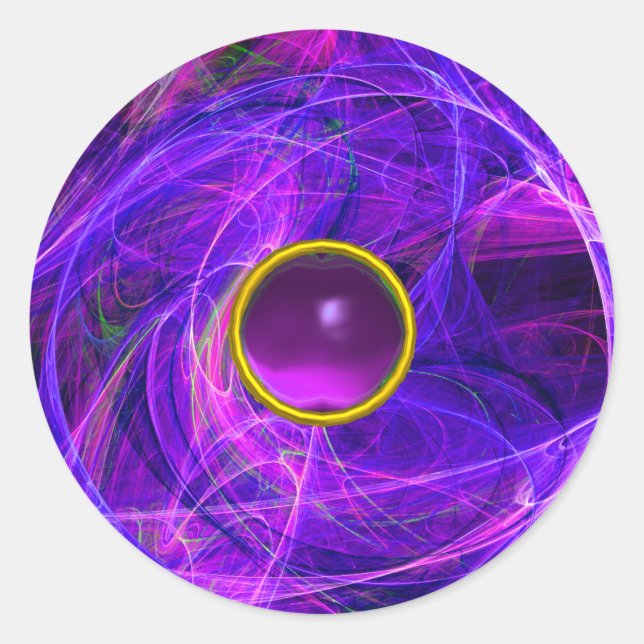 Pegatina Redonda FOTO DE CRAZY PHOTON Púrpura Gemstone Blue Fractal (Anverso)