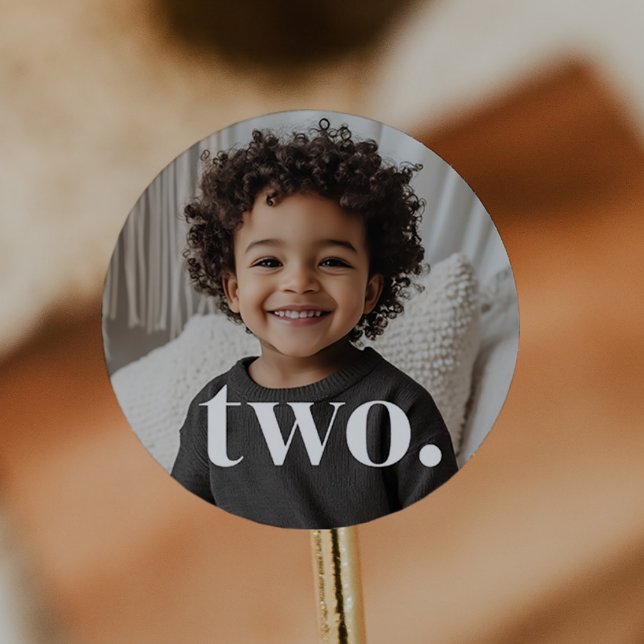 Pegatina Redonda Foto de cumpleaños 2 (Zazzle 2nd Birthday Photo - two Classic Round Sticker)