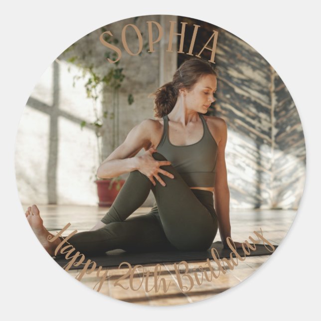 Pegatina Redonda Foto de cumpleaños 20 (Anverso)