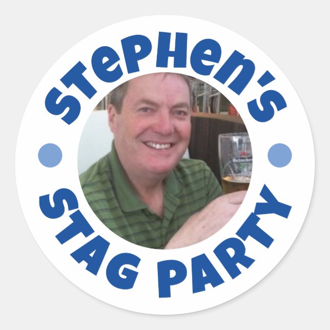 Pegatina Redonda Foto de Despedida de Soltero (Anverso)