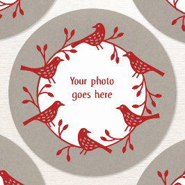 Pegatina Redonda Foto De Escandaje Moderno De Bird Wreath