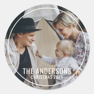 Pegatina Redonda Foto de familia personalizada con el apellido