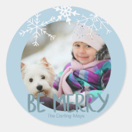 Pegatina Redonda Foto de feriado sé Feliz Navidad Copos de nieve az