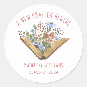 Pegatina Redonda Foto de Graduación de Libro