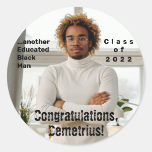 Pegatina Redonda Foto de graduación de otro hombre negro educado 20