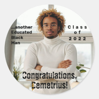 Pegatina Redonda Foto de graduación de otro hombre negro educado 20