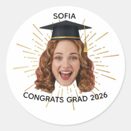 Pegatina Redonda Foto de Graduación Personalizada Felicidades Gradu