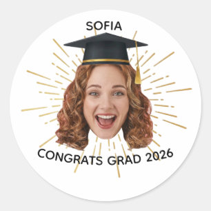 Pegatina Redonda Foto de Graduación Personalizada Felicidades Gradu