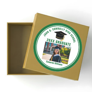 Pegatina Redonda Foto de Graduado Verde Personalizada Fiesta de Gra