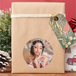 Pegatina Redonda Foto de guión de Quinceanera 15 cumpleaños