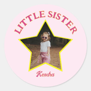 Pegatina Redonda Foto de hermanita en estrella personalizada
