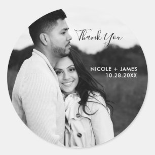 Pegatina Redonda Foto de imagen personalizada Gracias Bodas