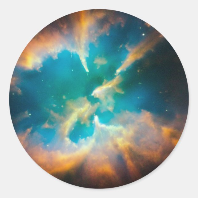 Pegatina Redonda Foto de la espléndida nebulosa celestial Aqua Blue (Anverso)