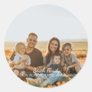 Pegatina Redonda Foto de la familia de personalizados con nombres p