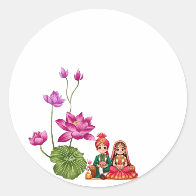 Pegatina Redonda Foto de Lotus, novia y novio (Anverso)