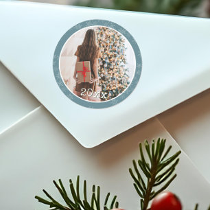 Pegatina Redonda Foto de Navidad personalizada