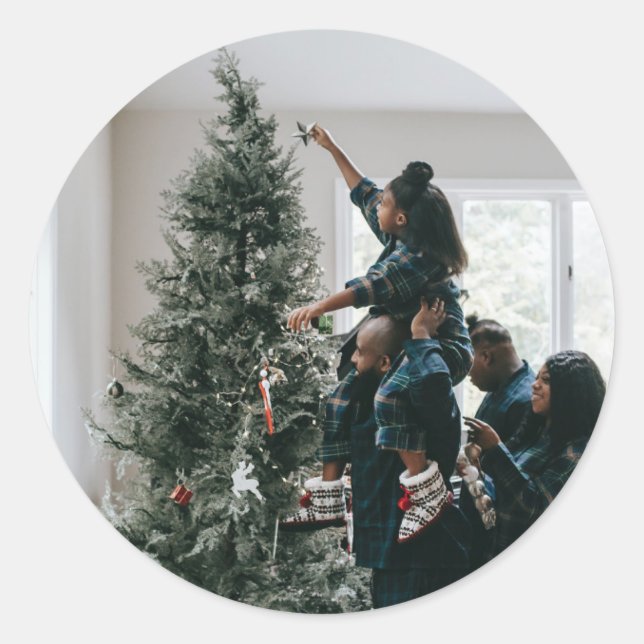 Pegatina Redonda Foto de Navidades familiares personalizados (Anverso)