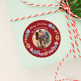 Pegatina Redonda Foto de Navidades rojos del gato de cheshire de co