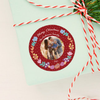 Pegatina Redonda Foto de Navidades rojos del gato de cheshire de co