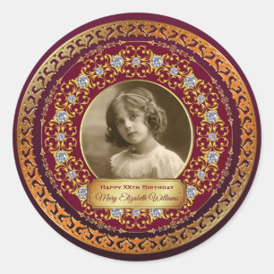 Pegatina Redonda Foto de oro de cobre diamantes conmemorativos de B