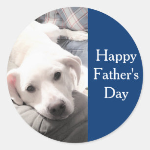 Pegatina Redonda Foto de perro lindo con papá feliz día del padre a