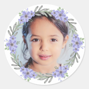 Pegatina Redonda Foto de personalizable con Wreath classi floral re