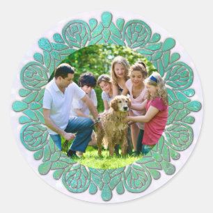 Pegatina Redonda Foto de Personalizado familiar con elegante Mandal