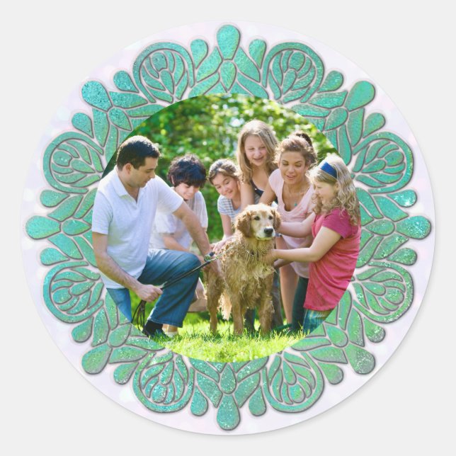 Pegatina Redonda Foto de Personalizado familiar con elegante Mandal (Anverso)