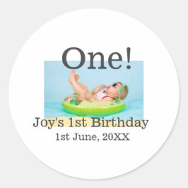 Pegatina Redonda Foto de primer cumpleaños fecha de adición moderna