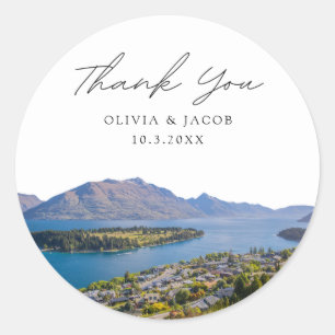 Pegatina Redonda Foto de Queenstown Wedding Favor Gracias