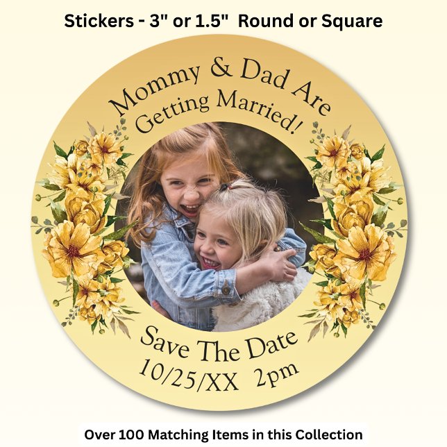 Pegatina Redonda Foto de tus hijos Mamá y Papá se casan   (Subido por el creador)