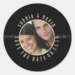 Pegatina Redonda FOTO DEL Boda del registro de Vinilo retro GUARDAR