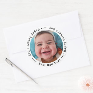 Pegatina Redonda foto del día festivo del mejor padre siempre feliz