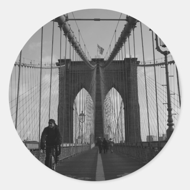 Pegatina Redonda Foto del puente de Brooklyn (Anverso)