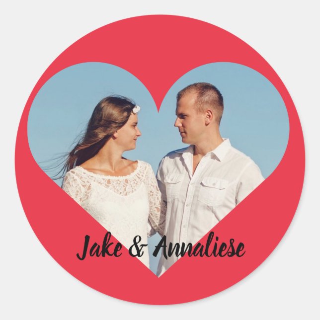 Pegatina Redonda Foto en forma de corazón (Anverso)