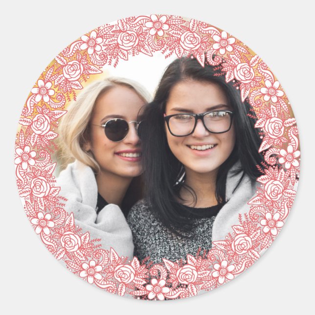 Pegatina Redonda FOTO EN pegatinas de marco de flor (Anverso)